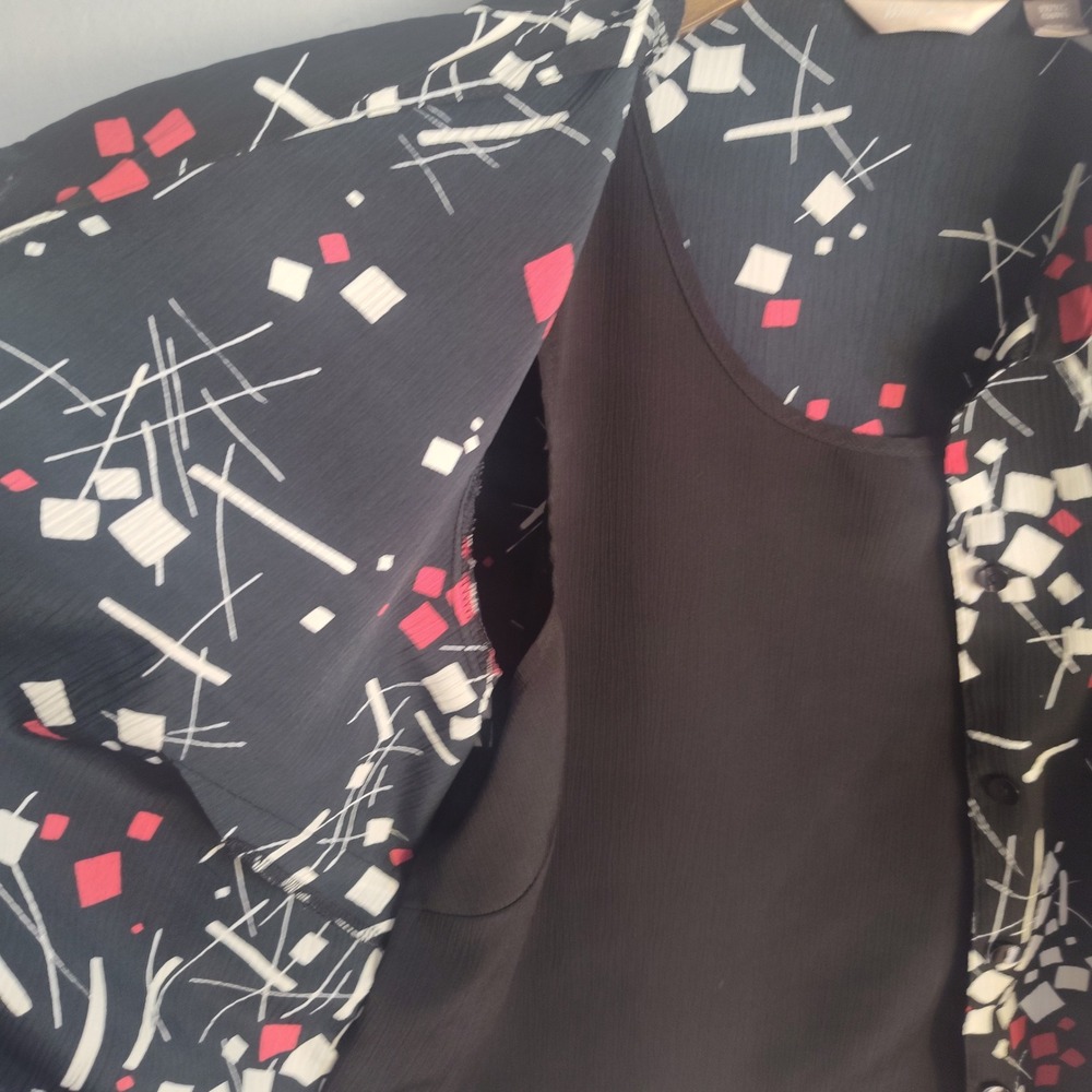 White Stag Womens 1X 16W Black Geometric Abstract Print Layered Blouse Tank Top - Picture 2 of 10